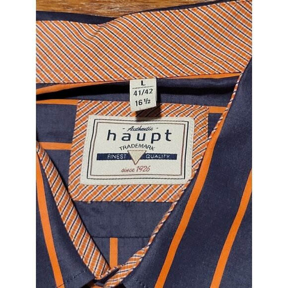 Haupt Size Large‎ 16.5 41/42 Blue Orange Striped Button Up Shirt - Picture 4 of 4